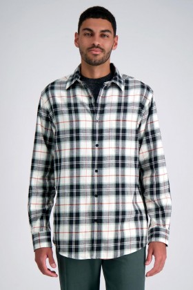 Haggar Casual Shirts | Long Sleeve Flannel Plaid Shirt White - Men