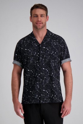 Haggar Casual Shirts | Short Sleeve Celestrial Camp Shirt Black - Men