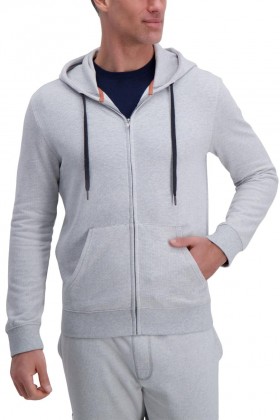 Haggar Tops | Full Zip Textured Fleece Hoodie Sweatshirt Light Grey - Men