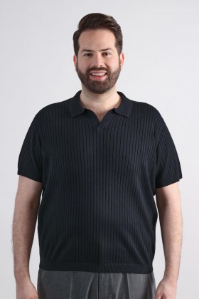 Blusas Haggar Tamanhos Grandes e Altos | Suéter Canelado com Gola Johnny Preto - Masculino