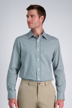  Camisas sociais Haggar | Camisa social premium confortável - Xadrez verde-escuro - Masculina
