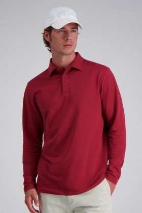 Polos Haggar | Francês Terry Camisa Pólo | Ajuste regular | Haggar Vermelho - Masculino