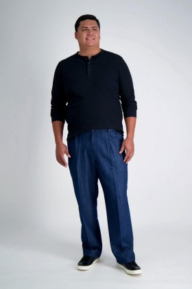  Haggar Denim | Big & Tall Stretch Pleated Farmer Nadrág Közepes Kék - Férfi