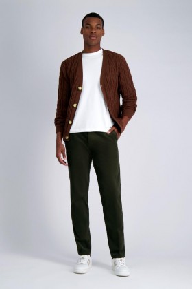  Bríste Ócáideacha Haggar | Bríste Chino Corduroy Stretch Glas Míleata - Fir