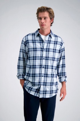  Camicie casual Haggar | Camicia in flanella a maniche lunghe blu chiaro - Uomo