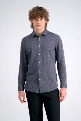  Haggar Tops | Camicia a maniche lunghe in piqué - Geo Ditsy Nero / Carbone - Uomo