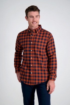 Haggar Casual Skjorter | Gingham Vevd Skjorte Potters Clay - Herre