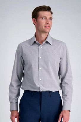  Cămăși elegante Haggar | Cămașă elegantă Smart Wash® - Gri în carouri - Bărbați