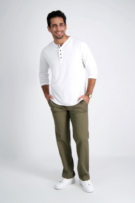 Haggar Casualbyxor | Premium Strykfri Khaki | Rak Passform, Platt Framsida, Stretchig, Strykfri | Haggar.com Toast - Herr