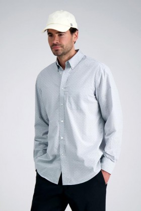  Camisas casuales Haggar | Camisa de popelina de manga larga gris claro - Hombre