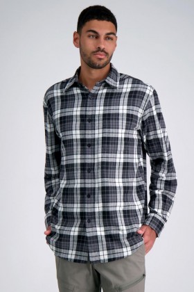  Haggar Casual Shirts | Flanellen overhemd met lange mouwen en ruitmotief, antraciet - Heren