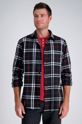  Haggar Casual Shirts | Lange mouwen flanellen geruit overhemd rood - Heren