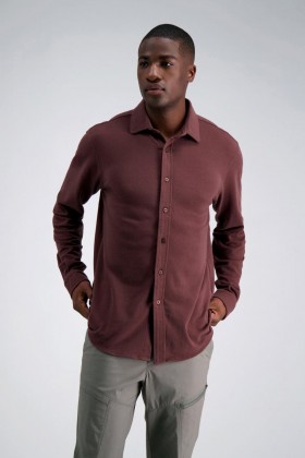  Haggar Casual Shirts | Piqué overhemd met lange mouwen, heiderood - heren