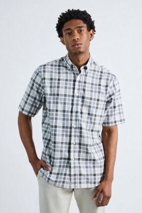  Chemises décontractées Haggar | Chemise en lin gris foncé à manches courtes et boutons - Homme