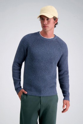  Pulls Haggar | Manches longues raglan, col rond, bleu marine chiné - Homme