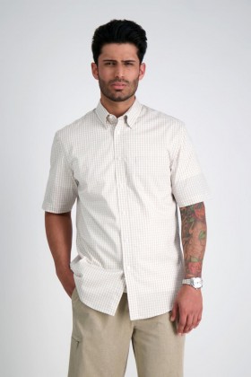  Chemise Haggar Tops | Chemise boutonnée tissée - Carreaux chinés beige - Homme