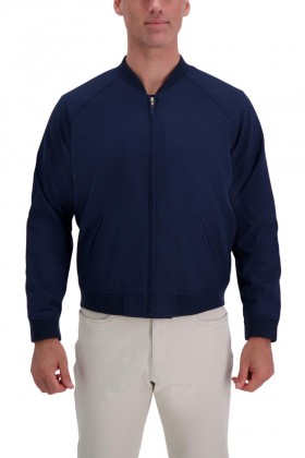  Haggar Tops | Ελαστικό Μπουφάν Bomber με Φερμουάρ και Ελαστικό Γκαμπαρντίνα, Ναυτικό Μπλε - Άνδρες